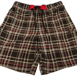 No Boundaries Men’s Swim Trunks Size Large – Brown Plaid Swim Shorts